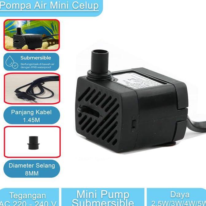 Pompa Air Celup Aquarium Submersible Mini Pump Fish Tank AC 220-240V