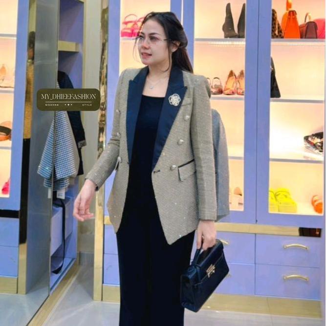 B181Mydhieefashion7 Blazer Kotak Kancing Besar Banyak