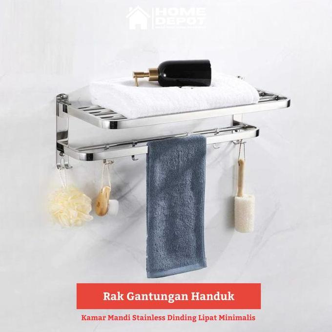NEW Gantungan Handuk Kamar Mandi Stainless Dinding Lipat Minimalis Hotel