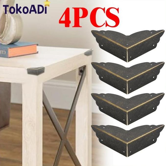 4PCS/1SET Perunggu Cover Pelindung Penghias Sudut Siku Pojokan Kotak Koper Meja Box Boks Peti Kayu V