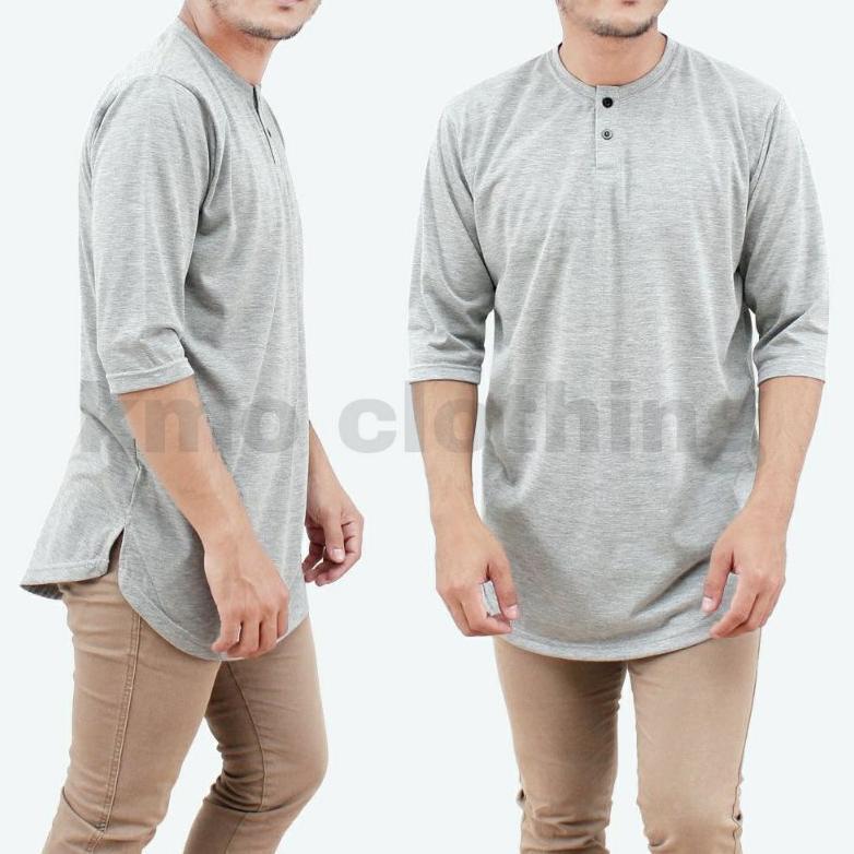 BESTPROMO GPB Kaos Kurta Pakistan Pria Muslim Lengan 3/4 t shirt loongline