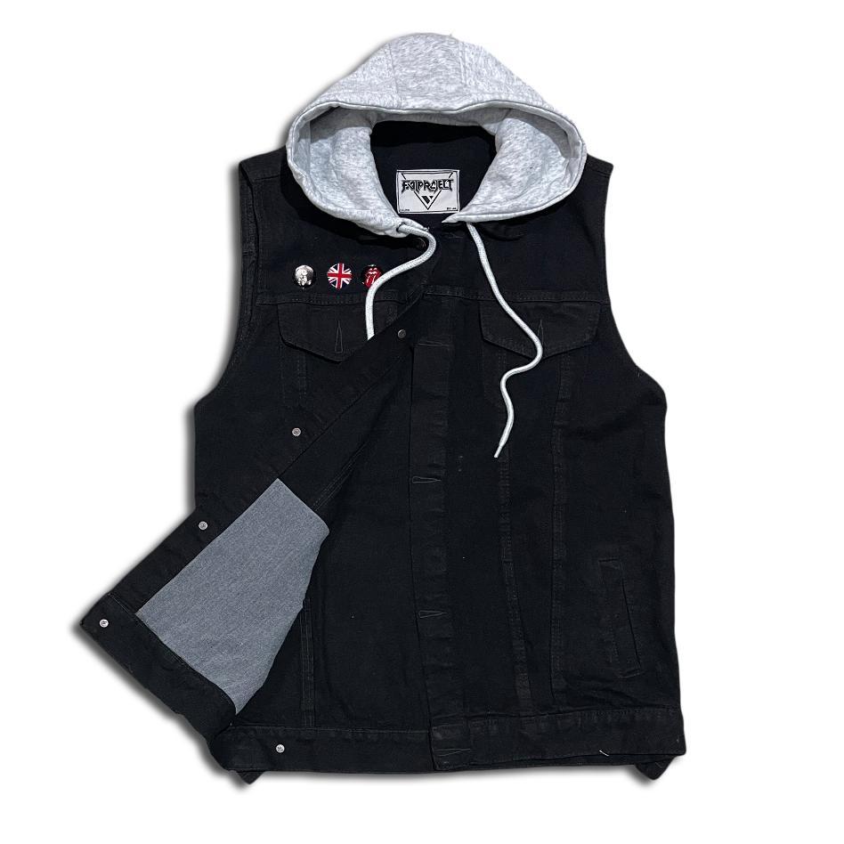 Jaket Rompi Pria Vest Denim Hoodie Casual Jaket Jeans Rompi Dengan Aksesoris Hoodie