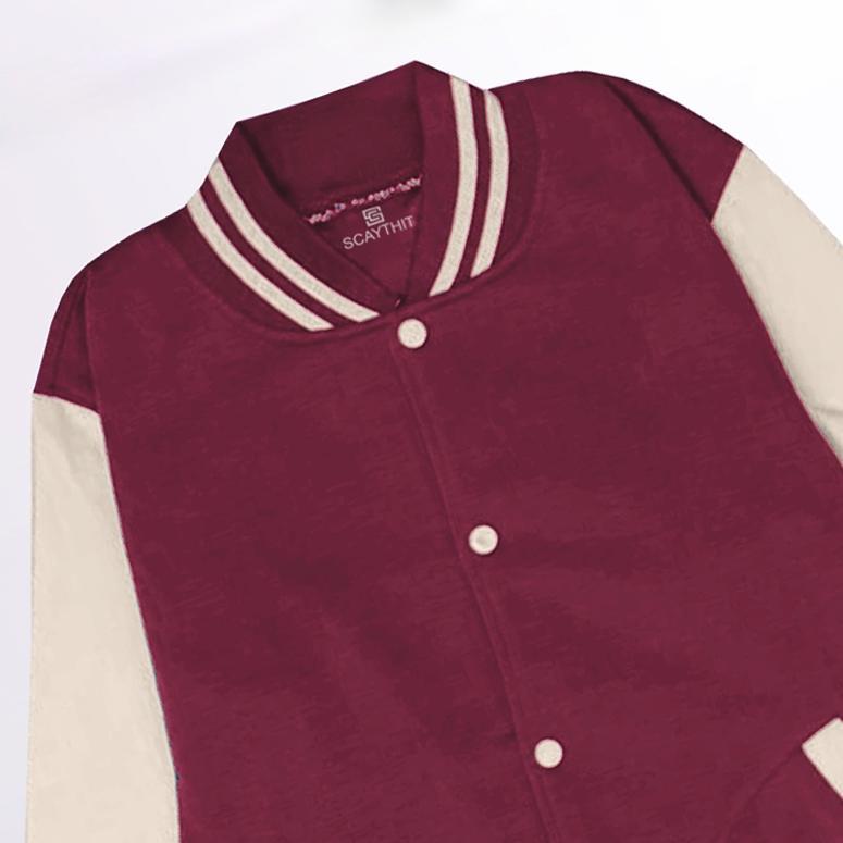 terbaru scaythit - jaket varsity polos marun cream unisex ( pria - wanita ) jaket varsity kancing