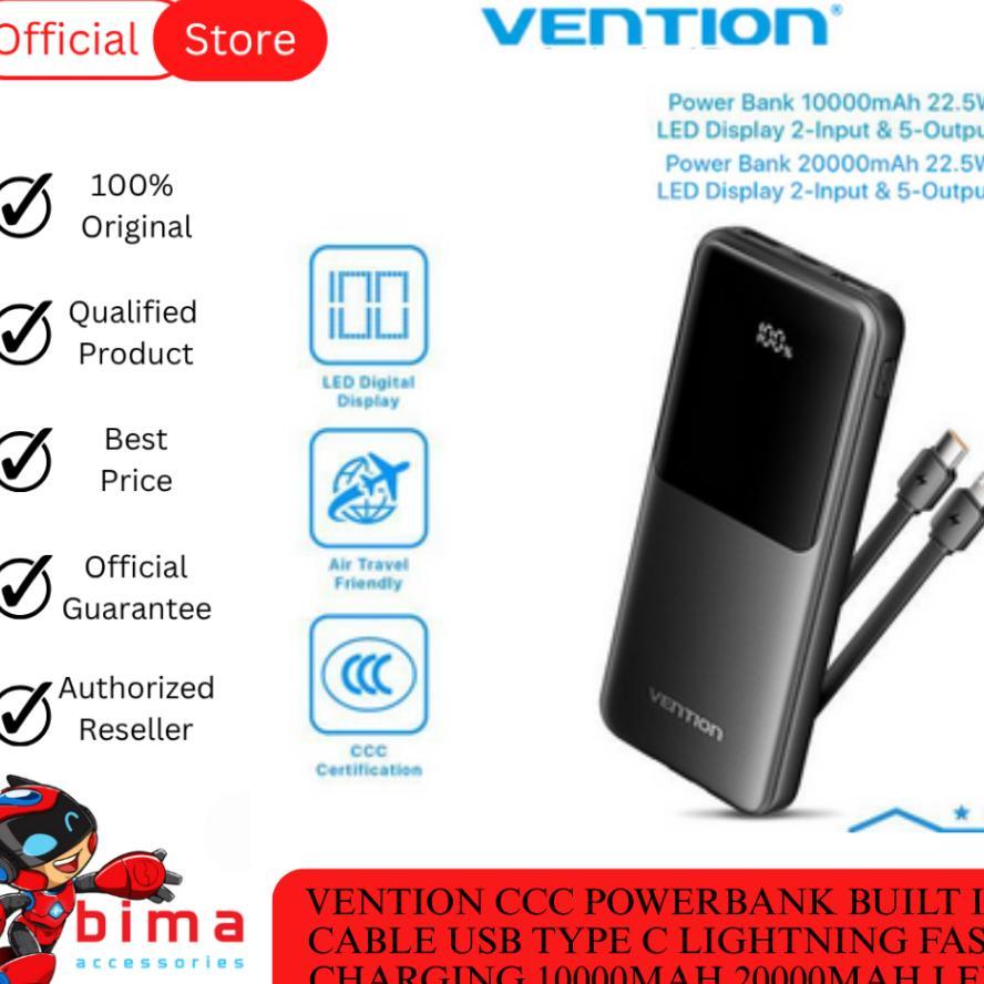 Vention Ccc Powerbank Built In Cable Type C Lightning Fast Charging 10000Mah 20000Mah Led Display