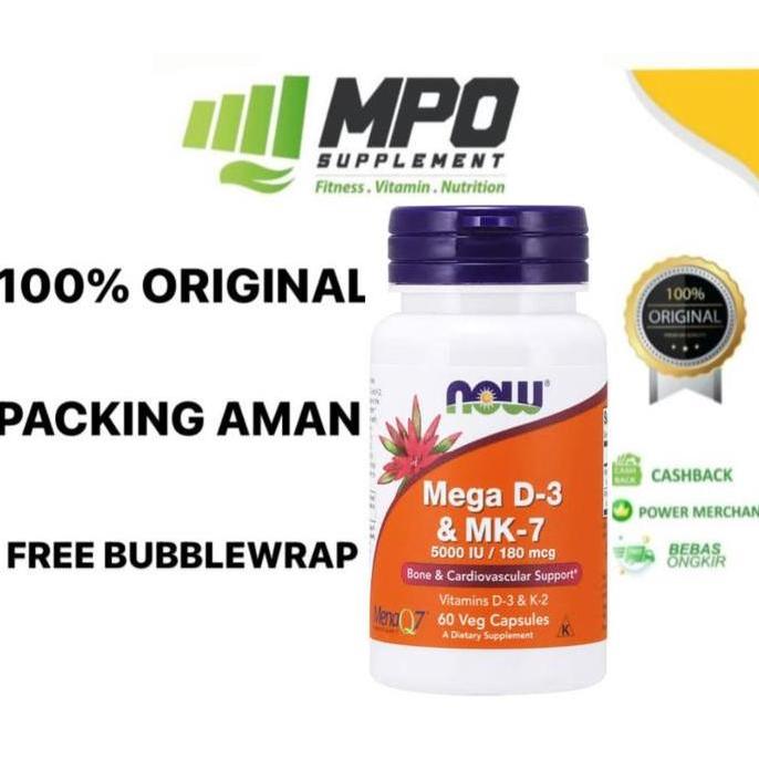 Kitman- Now Foods Mega D-3 Mk-7 5000 Iu 180 Mcg 60 Caps D3 Mk7 K2 K-2