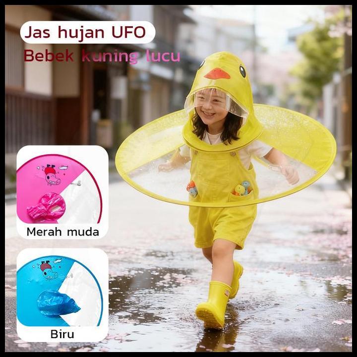 Jaket Hujan Bayi & Anak Ponco Bebek Kuning Dengan Topi Ufo Anti Basah Lucu & Nyaman C487 Terlaris