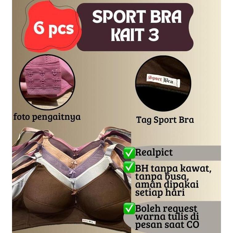 Pilihan - 6Pcs Bh Sport Bra Jumbo Kait 3 | Bh Wanita Besar Jumbo