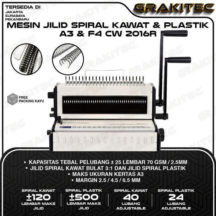GRAKITEC MESIN JILID SPIRAL CW2016R KOMBINASI KAWAT 3:1 BULAT  & JILID SPIRAL PLASTIK PREMIUM GRAKIT
