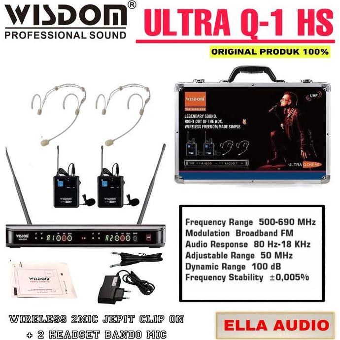 Wisdom Ultra Q1 HS wireless 2Mic Jepit Clip On+2 Headset Bando Mic