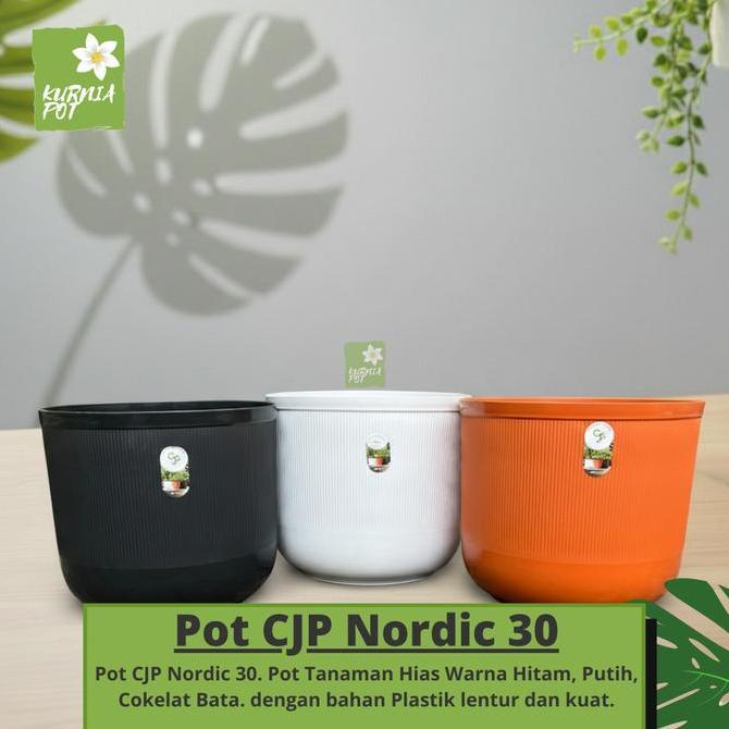 Pot Bunga CJP Nordic 30 Hitam Putih Cokelat Bata Media Tanaman Buah 30cm