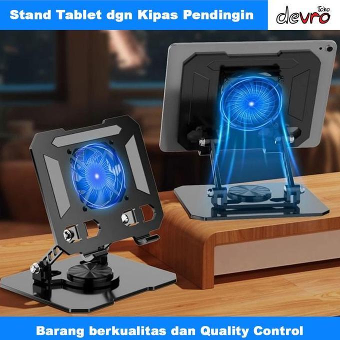 BEBAS ONGKIR - Stand Tablet dgn Kipas Pendingin - Tablet Holder Cooling Fan Foldable 360 Rotation - 