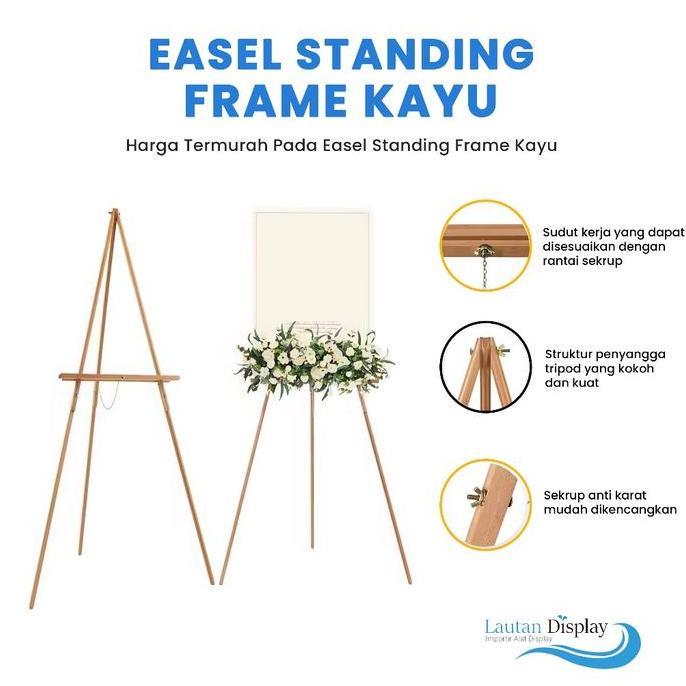 Easel Stand Kayu Standing Frame Penyangga Canvas Foto Welcome Sign Wedding Papan Akrilik White Board