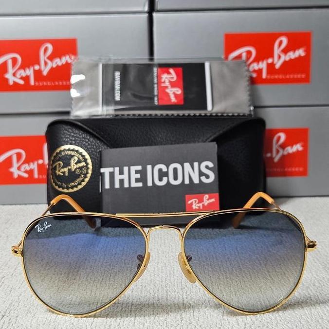Kacamata Rayban Aviator RB3025 001/3F Gold Lens Gradient Blue Original
