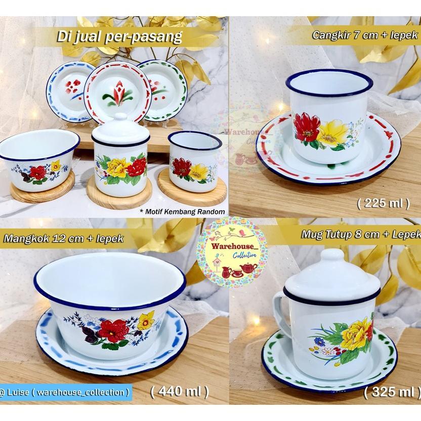Cangkir Seng+Lepek/ Mug Seng+Lepek/ Mangkok Seng+Lepek Jadul Enamel Rendom Warna Piring.
