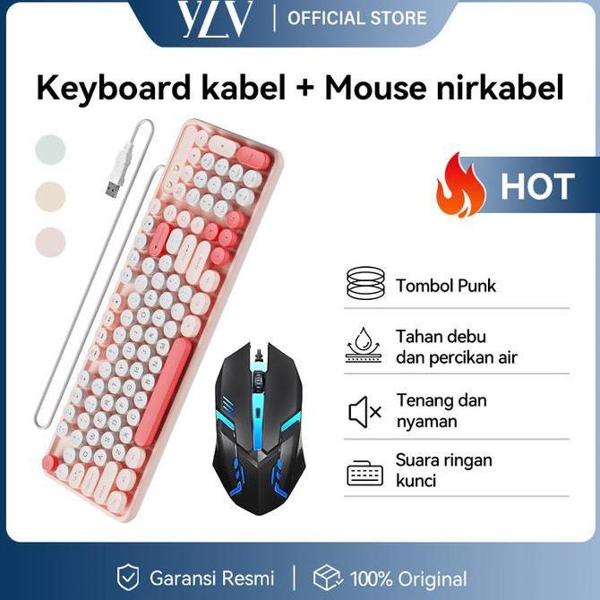 tokosiles_78 - ylv keyboard gaming cantik k54 mekanikal 98 key untuk pc laptop warna pink putih rose