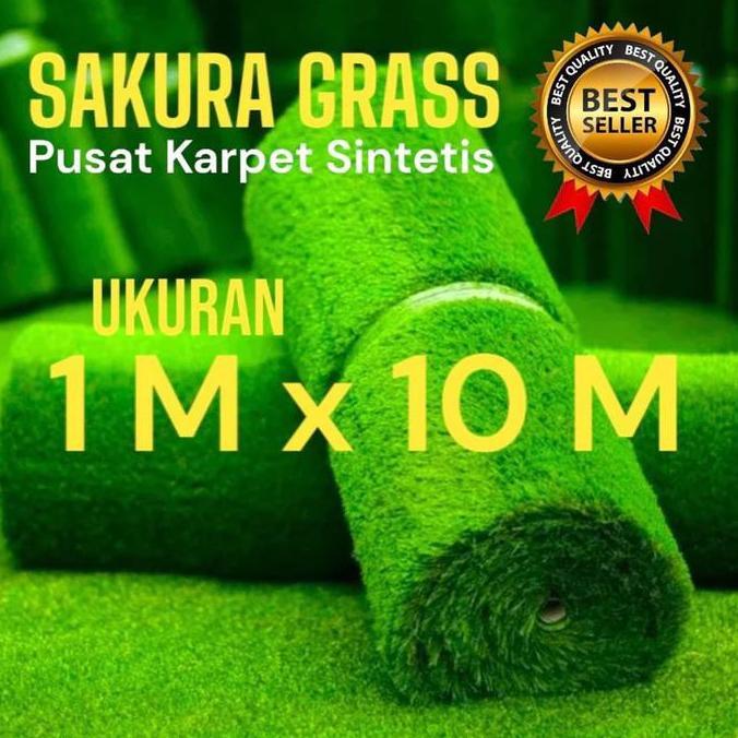 Rumput sintetis standar Swiss ukuran 1 x 10 meter - cocok untuk penggunaan indoor dan outdoor Hijau 