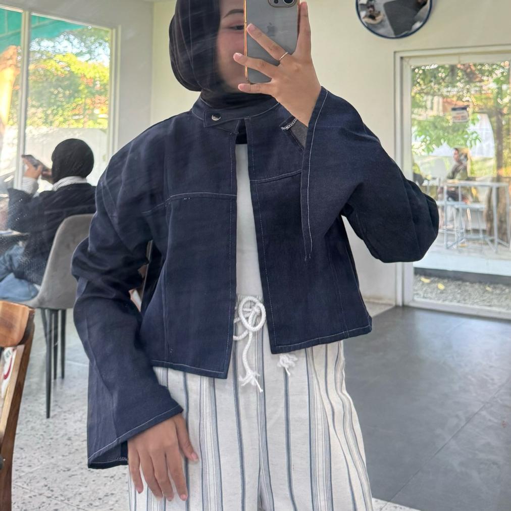 Selena outer - outer crop - outer denim -  atasan denim wanita - crop top