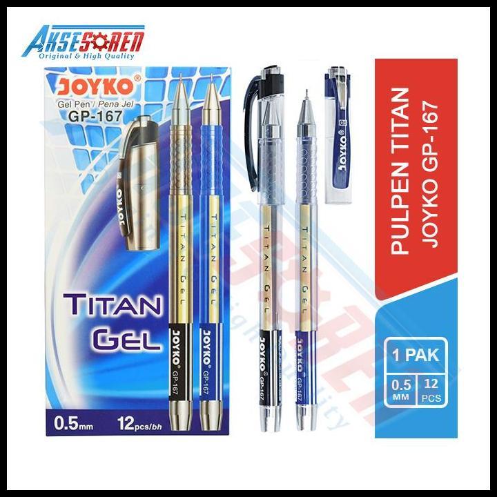 Pulpen Titan Gel Joyko 1 Pack [Gp-167/12 Pcs] / Pulpen 1 Pack Joyko / Pulpen Gel 1 Pack / Bolpoin Jo