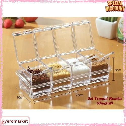 Tempat Bumbu Dapur Set Kotak Wadah Aneka 4 Pcs Transparan Tb002 Kualitas Premium