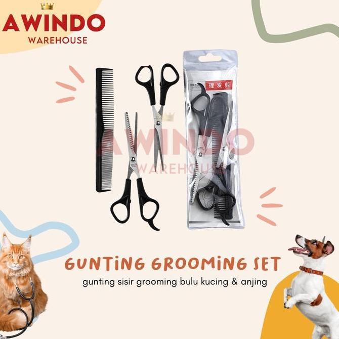 ALFAMEGA GUNTING GROOMING SET - Gunting Sisir Grooming Bulu Kucing Anjing
