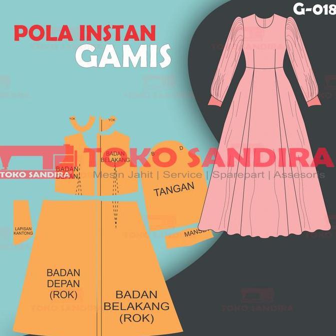 pola gamis/pola instan gamis/pola gamis maxi/pola instan murah/G-018 Alqshop