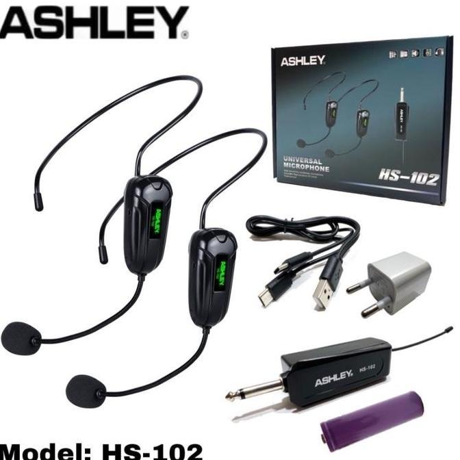Mic Wireless Bando Headset Ashley HS 102 2 Mic Imam Masjid Presentasi Rechargerable Original [terbai