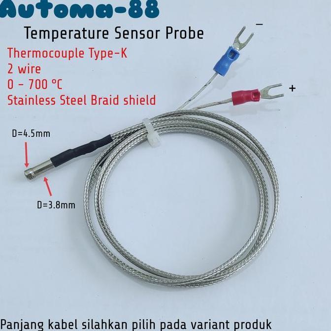 THERMOCOUPLE TYPE K 2 WIRE TEMPERATURE SENSOR PROBE DIAMETER 4.5MM 0 - 700C 700 C DERAJAT CELCIUS PA