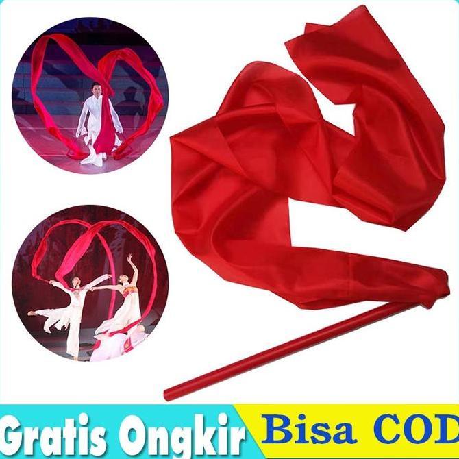 VIRYEOU Tali Pita Tari Dance Ribbon Red Silk Twirling Streamer Gymnastic Stick