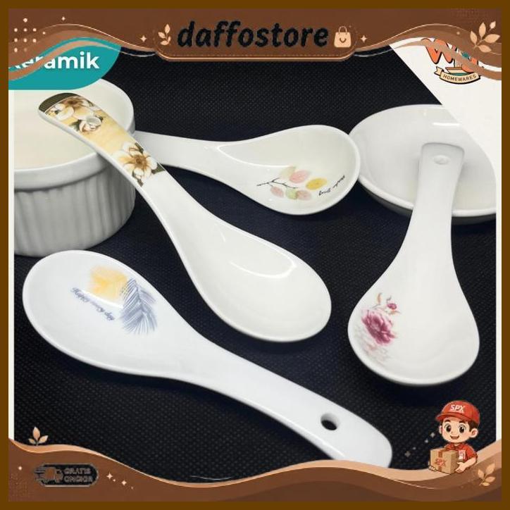 Sendok Bebek Sendok Sup Keramik Putih Tebal Motif Bunga Terlaris