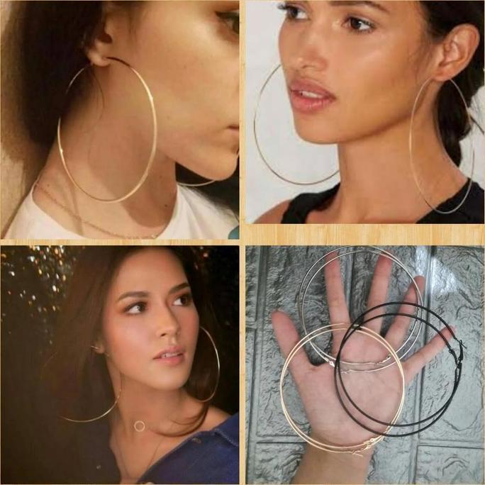 New - Anting Bulat Hoop Jumbo Bigsize Hitam Silver Gold Anting Bulat Besar