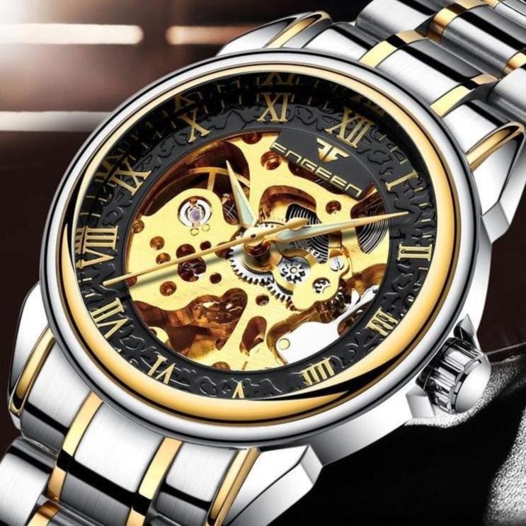 DISKON FNGEEN 8866 Otomatis Jam Tangan Pria Anti Air Original 100% Luxury Stainless Steel Mekanis Wa