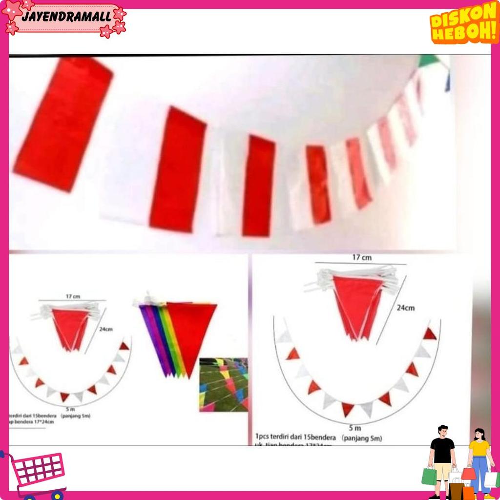 Bendera Plastik Merah Putih Plus Tali/Bendera Segitiga Merah Putih / Bendera Kain Segitiga Warna War