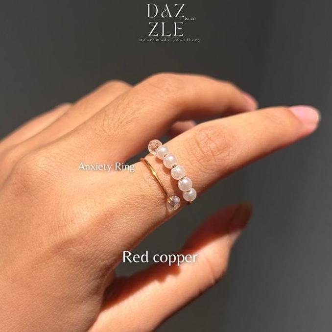 Anxiety Ring Adjustable Fidget Ring Handmade Bahan Copper Aluminium Tersedia Silver & Red Copper