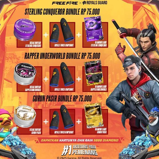 [FREE FIRE JUMPSHOOT BUNDLE] - Bedak Booyah Royals Dust Solo + Royals Touch Jumpshoot Sarung Jempol 