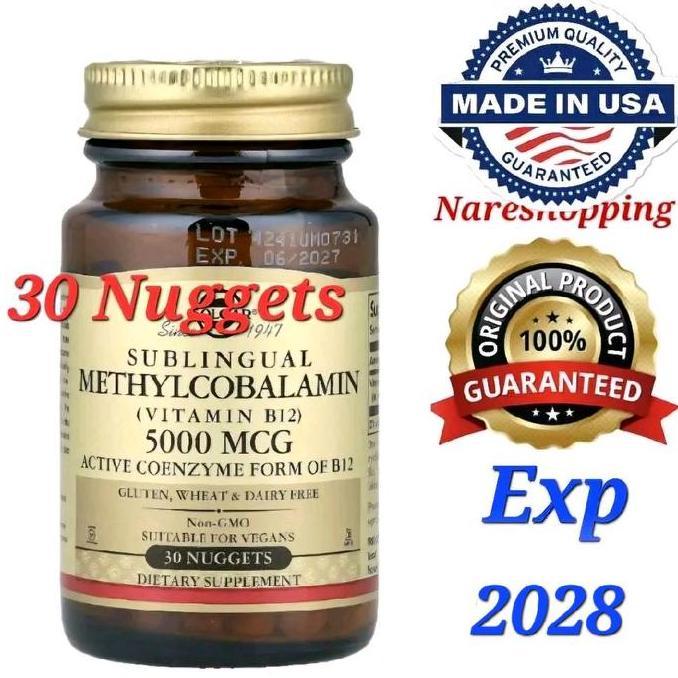 (READY STOCK) Solgar USA Vitamin B12 Methylcobalamin 5000 mcg, 30 Nugget, Bebas Gluten Gandum & Susu