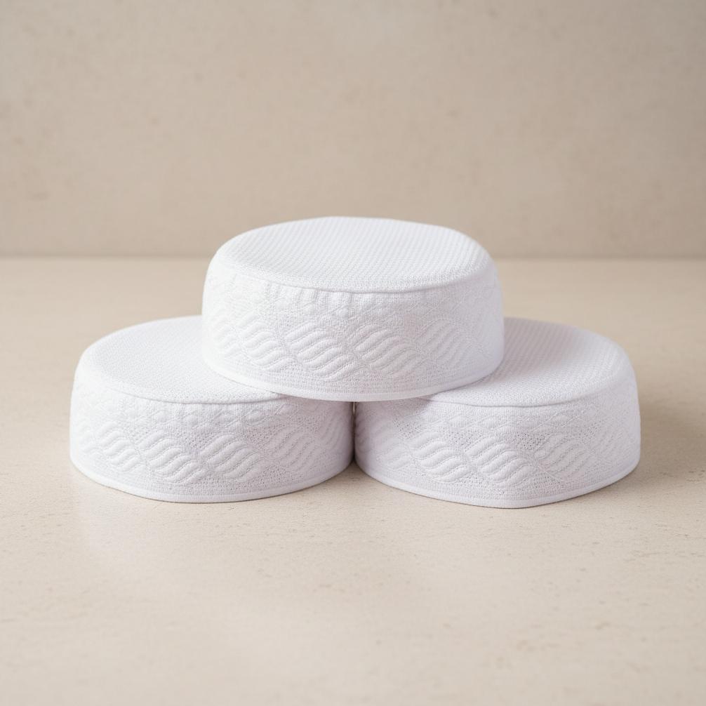 BESTPROMO Peci Madinah Jaring Putih Tinggi 5cm / Kopiah Jaring / Peci Haji Putih / Kopyah Jaring put