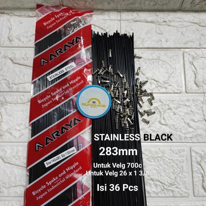 Spoke Ruji Jari 283 ARAYA Stainless Black 14G x 283mm Velg Rims 700c Tinggi 3cm Sepeda Roadbike Fixi