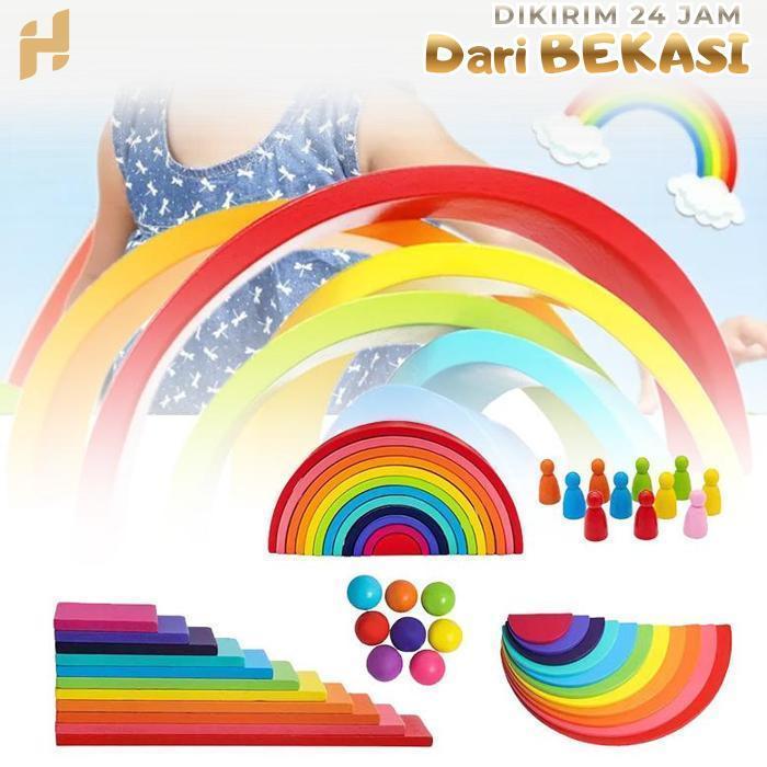 52pcs/Set Wooden Rainbow Stacking Block Rainbow Block Rainbow Stacker Mainan Edukasi Mainan Montesso