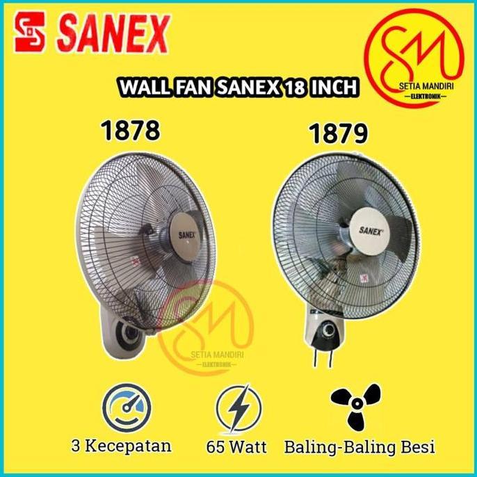 CLEARANCE SALE - Sanex Kipas Angin Dinding Tornado Besi 18 Inch WF-1879 3 Kecepatan & Swing Kanan Ki