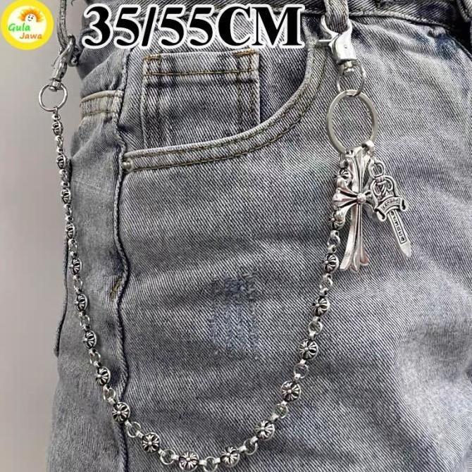 FANA Chrome Hearts Rantai Jeans Salib Manik-Manik Bundar Pedang