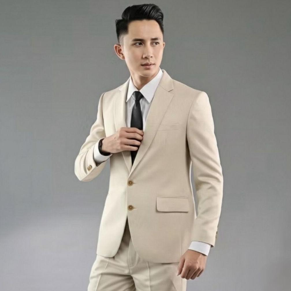 Free Ongkir Dearga Daza Cream Setelan Jas Celana Pria Formal Slimfit Anak Muda Wisuda