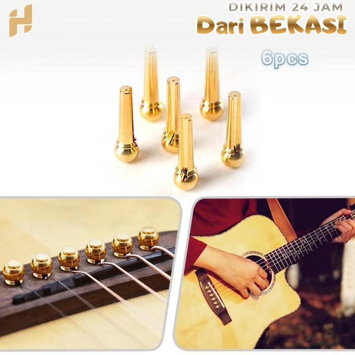 Isi 6 Pin Gitar Akustik Pin Bridge Gitar Logam Tembaga Murni Aksesoris Gitar