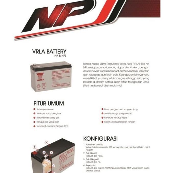 Comp- Battery Yuasa 12V7Ah, Yuasa Np7-12, Baterai Yuasa 12V7Ah