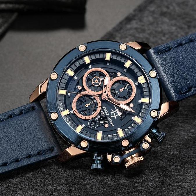Clock- Evans Jayden Jam Tangan Pria 9570 Kulit Kaca Sapphire Chronograph Ter Resistant 10 Atm Stainl