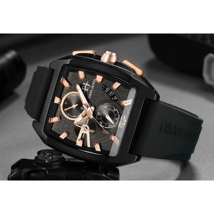 Clock- Evans Jayden Jam Tangan Pria 9546 Rubber Silicon Chronograph Kaca Sapphire Ter Resistant 10 A