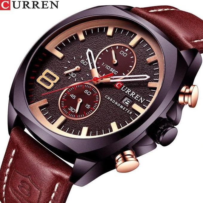 Clock- Jam Tangan Pria Analog Tali Kulit Chronograph Curren 8324
