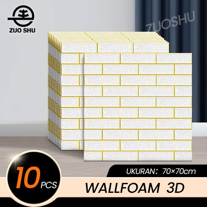 Jamin Murah Zuoshu - Paket 10 Lembar Wallpaper Dinding Garis Emas Foam Timbul 3D Bata Classic Brick 