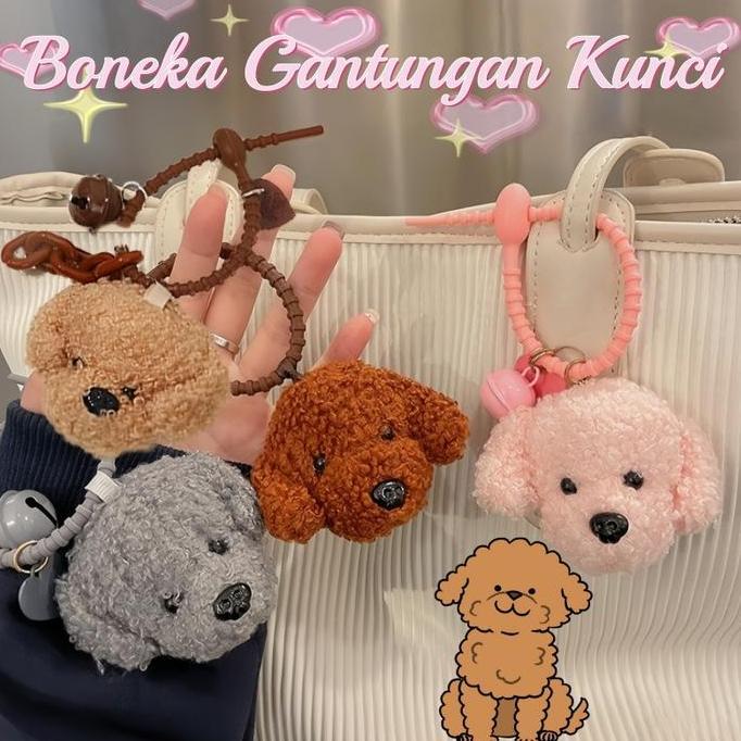 LOWARY Boneka Gantungan Kunci / Gantungan Tas / Gantungan HP Anjing Fluffy boneka  anjing