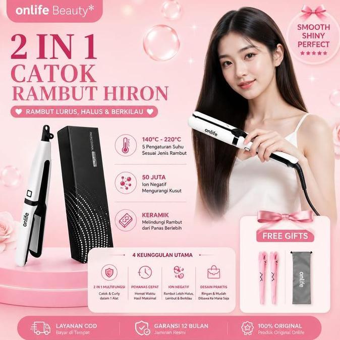 Onlife 2In1 Hair Styler Hiron Catokan Ceramic Tourmaline Pelurus & Pengeriting