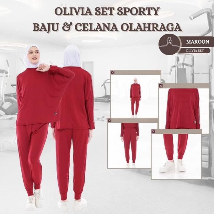 Rumah Maris Setelan Olahraga Wanita Muslimah Spandeks Baju + Celana Olivia-Set Bat Wing Material Spa